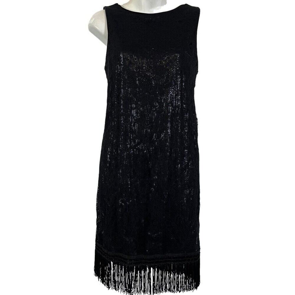 Analili Womens Lace Fringe Witchy Fairy Black Sequin Mini Dress Whimsigoth M